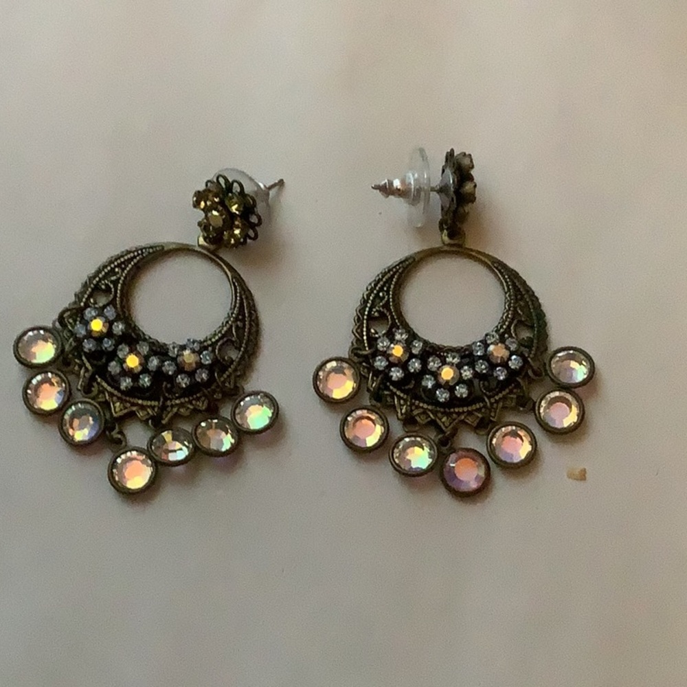 Brass and Crystals floral bohemian Earrings Set